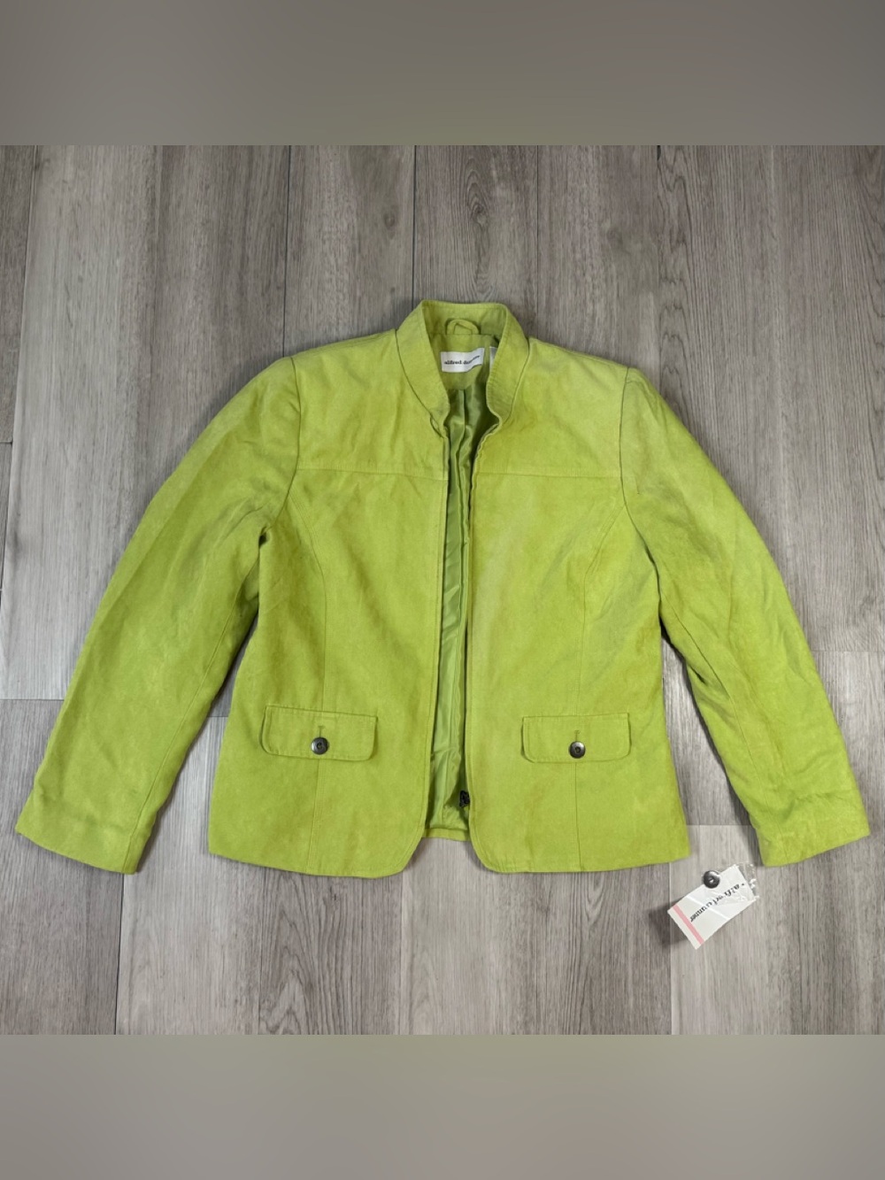 Alfred Dunner Riviera Style Maya Green Full Zip Faux Suede Jacket 10 NWT